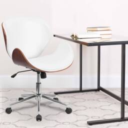 FWStyle Walnut Effect White Faux Leather Executive Office Swivel Chair - thumbnail 1