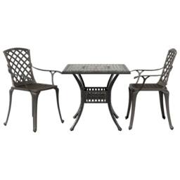 Berkfield Home 3 Piece Bistro Set Bronze Cast Aluminium in Brown - thumbnail 2