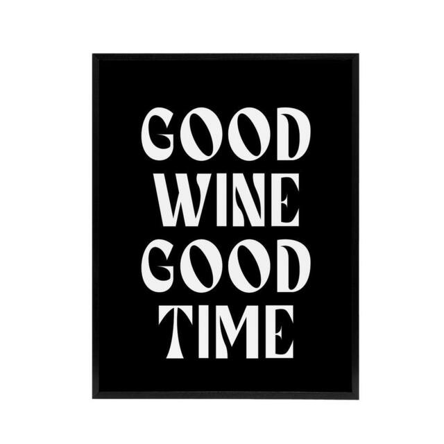 "Artery8 Good Wine Good Time Black White Fun Cheeky Black Framed Canvas Art - Size: W12"" x H16""" - image 1