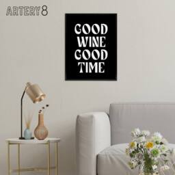 "Artery8 Good Wine Good Time Black White Fun Cheeky Black Framed Canvas Art - Size: W12"" x H16""" - thumbnail 3