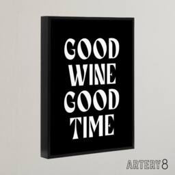"Artery8 Good Wine Good Time Black White Fun Cheeky Black Framed Canvas Art - Size: W12"" x H16""" - thumbnail 2