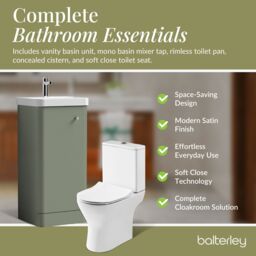 Balterley Floor 1 Door Bathroom Vanity Unit, Tap & Toilet Pack, Green, 379mm in Green - thumbnail 4