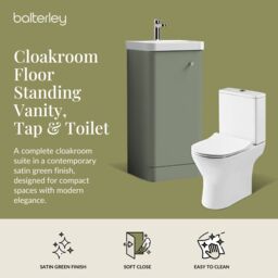Balterley Floor 1 Door Bathroom Vanity Unit, Tap & Toilet Pack, Green, 379mm in Green - thumbnail 2