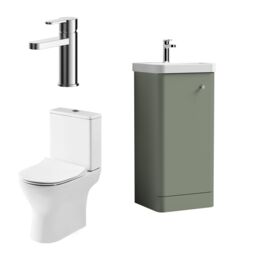 Balterley Floor 1 Door Bathroom Vanity Unit, Tap & Toilet Pack, Green, 379mm in Green