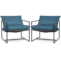 Costway Sling Accent Chairs Set of 2 Outdoor Modern Metal Framed Armchairs in Navy - thumbnail 1