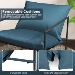 Costway Sling Accent Chairs Set of 2 Outdoor Modern Metal Framed Armchairs in Navy - thumbnail 4