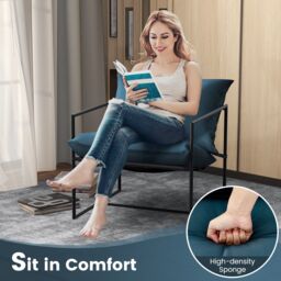 Costway Sling Accent Chairs Set of 2 Outdoor Modern Metal Framed Armchairs in Navy - thumbnail 5