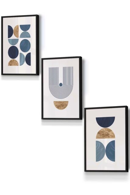 ARTZE Mid Century Geometric in Blue & Gold Framed Wall Art - Small in Black - Size: W33 cm x H45 cm x D20mm - image 1