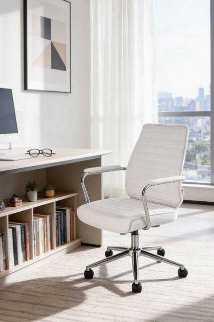 Living and Home Swivel & Height Adjustable Office Chair with High Back in White - image 1