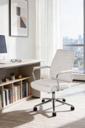 Living and Home Swivel & Height Adjustable Office Chair with High Back in White - thumbnail 1