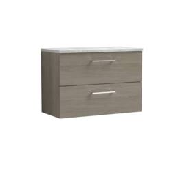 Balterley Level 800mm Wall Hung 2 Drawer Unit with Laminate Worktop - Solace Oak in Brown