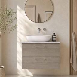 Balterley Level 800mm Wall Hung 2 Drawer Unit with Laminate Worktop - Solace Oak in Brown - thumbnail 6