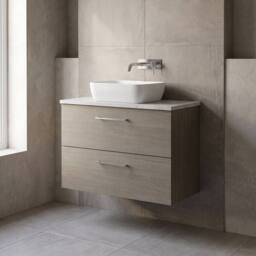Balterley Level 800mm Wall Hung 2 Drawer Unit with Laminate Worktop - Solace Oak in Brown - thumbnail 4