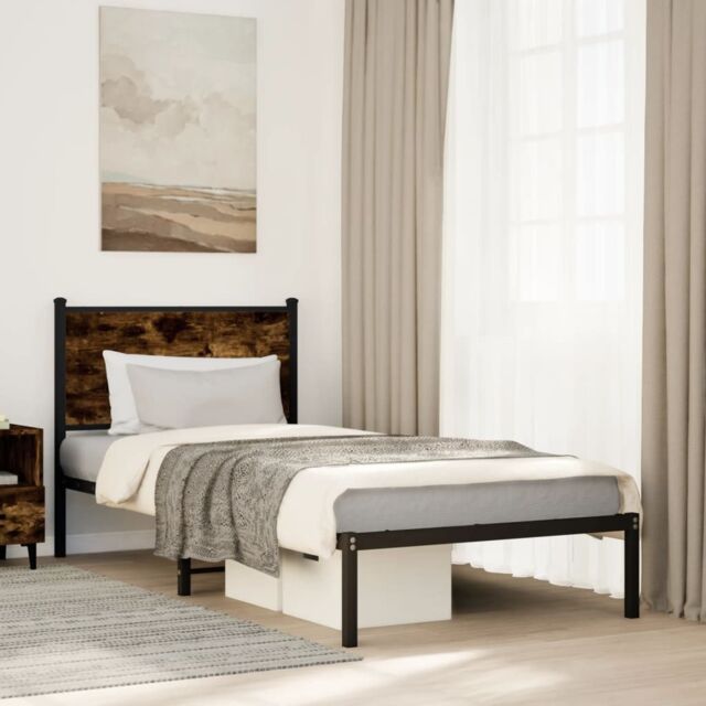 Berkfield Home Metal Bed Frame without Mattress Smoked Oak 80x200 cm in Brown - image 1