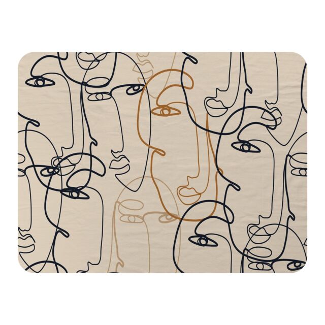 Benjamin Tate Design Continuous line drawing of faces Designer Blanket in Natural - Size: 120 cm x 150 cm - image 1