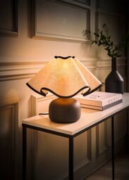 ValueLights Emilia Ceramic Table Lamp with Linen Wave Lamp Shade & Bulb in Black - thumbnail 2