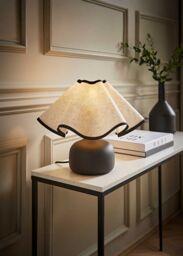 ValueLights Emilia Linen Wave Colour Trim Lamp Shade Ceramic Table Lamp with Bulb in Black
