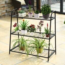Costway 3-tier Metal Plant Stand Shelf Multifunctional Flower Rack Display Pot Holder in Black