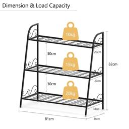 Costway 3-tier Metal Plant Stand Shelf Multifunctional Flower Rack Display Pot Holder in Black - thumbnail 2
