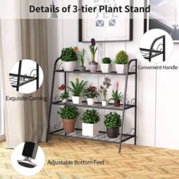 Costway 3-tier Metal Plant Stand Shelf Multifunctional Flower Rack Display Pot Holder in Black - thumbnail 5