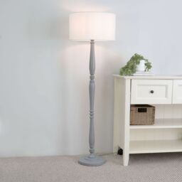 ValueLights Victoria Traditional Wooden Stem Floor Lamp Base in Grey - thumbnail 3