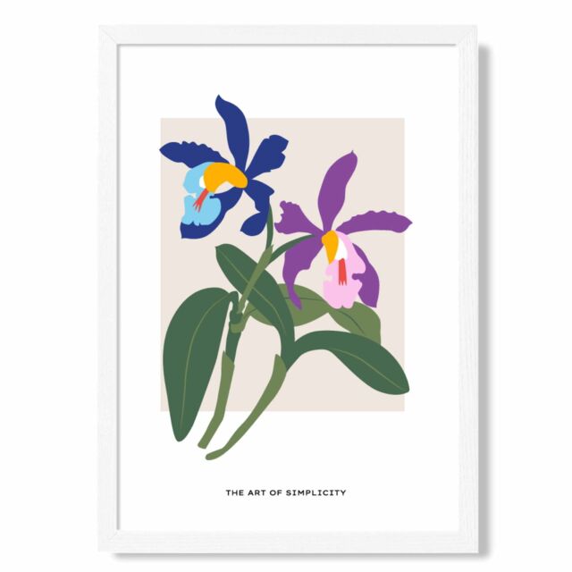 ARTZE Blue & Purple irises Flower Market Simplicity Framed Print SIZE: A4 with White Frame in Mid Blue - image 1