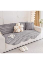 Living and Home Non-Slip Faux Plush Sofa Protector in Grey - Size: Small - thumbnail 2