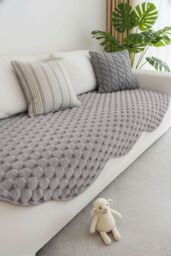 Living and Home Non-Slip Faux Plush Sofa Protector in Grey - Size: Small - thumbnail 6