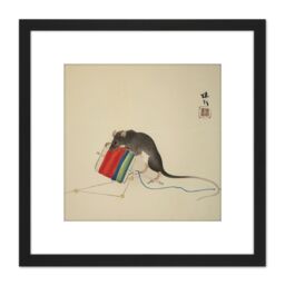 Artery8 Seiho Twelve Signs Zodiac Mouse Japan 8X8 Inch Square Wooden Framed Wall Art Print Picture with Mount in Black - thumbnail 1