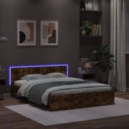 Berkfield Home Bed Frame with LED without Mattress Smoked Oak 160x200 cm in Brown - thumbnail 4