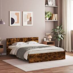 Berkfield Home Bed Frame with LED without Mattress Smoked Oak 160x200 cm in Brown - thumbnail 2
