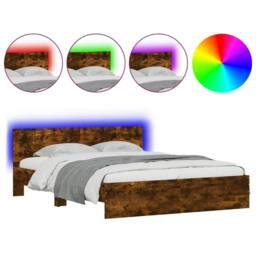 Berkfield Home Bed Frame with LED without Mattress Smoked Oak 160x200 cm in Brown - thumbnail 1