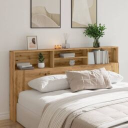 Berkfield Home Headboard Cabinet Artisian Oak 200x19x103.5 cm Engineered Wood in Brown - thumbnail 3