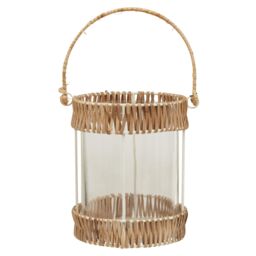Orsina Natural Rattan Small Lantern, Rustic & Stylish Glass Lantern, White Metal & Clear Glass Candle Lantern