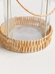 Orsina Natural Rattan Small Lantern, Rustic & Stylish Glass Lantern, White Metal & Clear Glass Candle Lantern - thumbnail 5