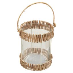 Orsina Natural Rattan Small Lantern, Rustic & Stylish Glass Lantern, White Metal & Clear Glass Candle Lantern - thumbnail 2