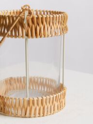 Orsina Natural Rattan Small Lantern, Rustic & Stylish Glass Lantern, White Metal & Clear Glass Candle Lantern - thumbnail 4