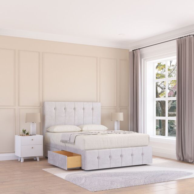 "Sloomy Cambridge Divan Bed Base 2 Drawers 12"" Footboard & 26"" Strutted Headboard in Silver - Size: Double" - image 1
