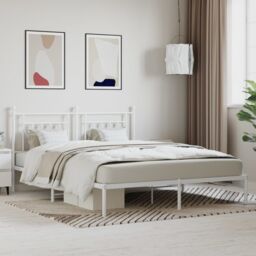 Berkfield Home Metal Bed Frame with Headboard White 180x200 cm Super King - thumbnail 1