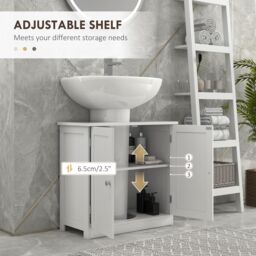HOMCOM Bathroom Storage Cabinet Toilet Basin Sink Vanity Cabinet Storage in White - thumbnail 6