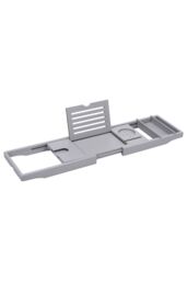 Living and Home Rustic Expandable Bamboo Wooden Bathtub Caddy Tray in Grey - thumbnail 2