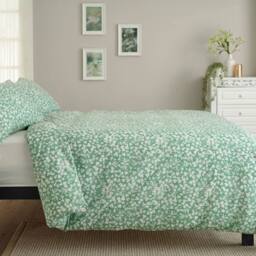 Deyongs Dainty Floral Cotton Duvet Set with Printed Floral Design in Green - Size: Super King - thumbnail 2