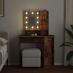 Berkfield Home Dressing Table with LED Old Wood 86.5x35x136 cm in Brown - thumbnail 3