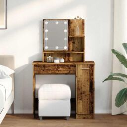 Berkfield Home Dressing Table with LED Old Wood 86.5x35x136 cm in Brown - thumbnail 4