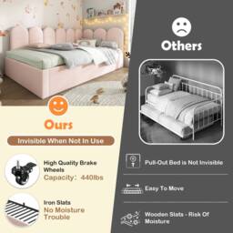 ModernLuxe Upholstered daybed with pull-out guest bed for children in Pink - Size: Single - thumbnail 3