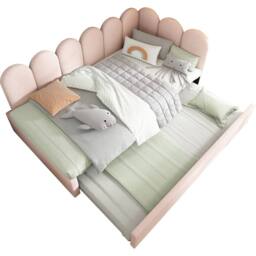 ModernLuxe Upholstered daybed with pull-out guest bed for children in Pink - Size: Single - thumbnail 7