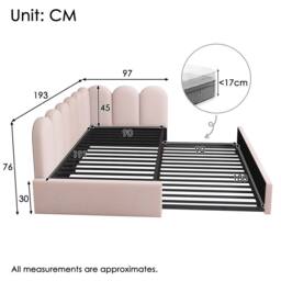 ModernLuxe Upholstered daybed with pull-out guest bed for children in Pink - Size: Single - thumbnail 2