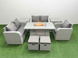 Fimous High Back Poly Rattan Garden Furniture Set w/ Reclining Chair Loveseat Sofa Firepit Dining Table Indoor Outdoor Patio Set 2 Stool 2 Side Table - thumbnail 1