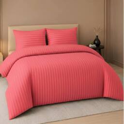 Pamposh Satin Stripes Duvet Cover Set Reversible Bedding Sets in Red - Size: Super King