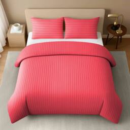 Pamposh Satin Stripes Duvet Cover Set Reversible Bedding Sets in Red - Size: Super King - thumbnail 4